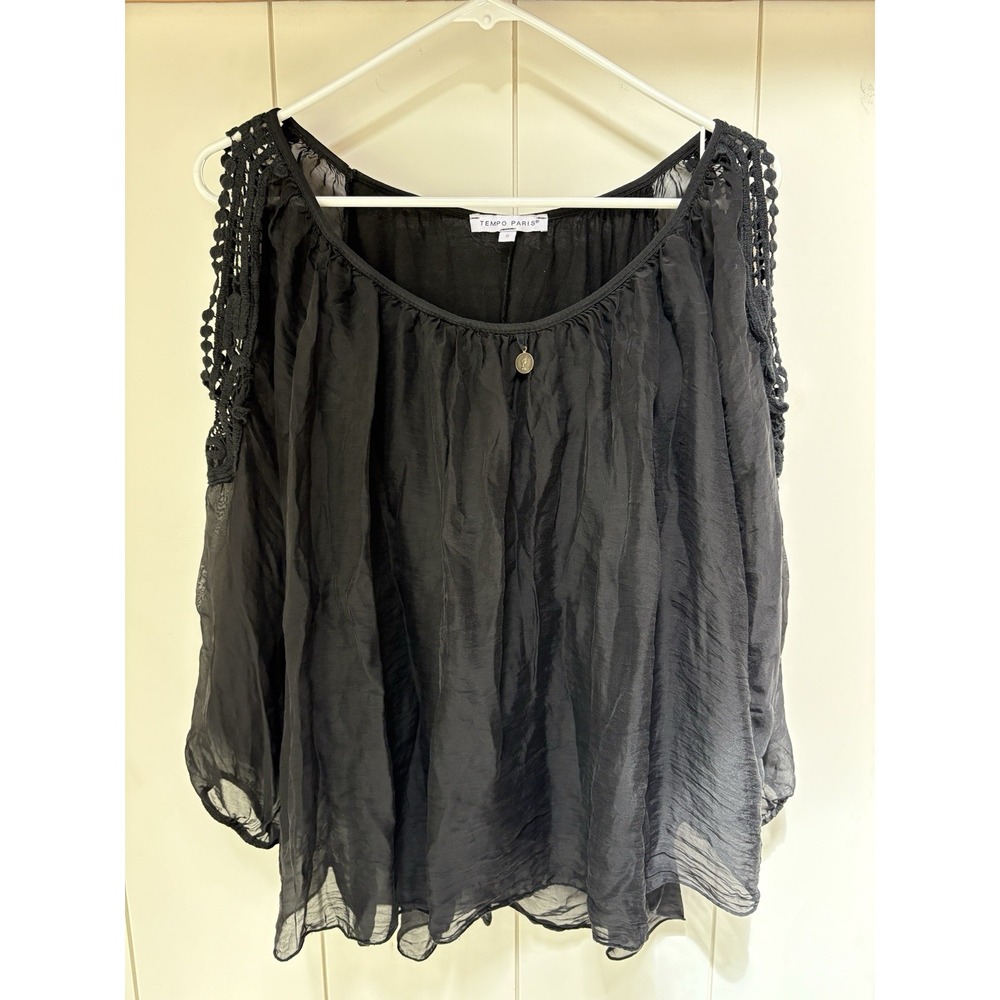 Tempo Paris Women's S  100% Silk Black Flowy Whimsigoth Witchy Dark Boho Goth